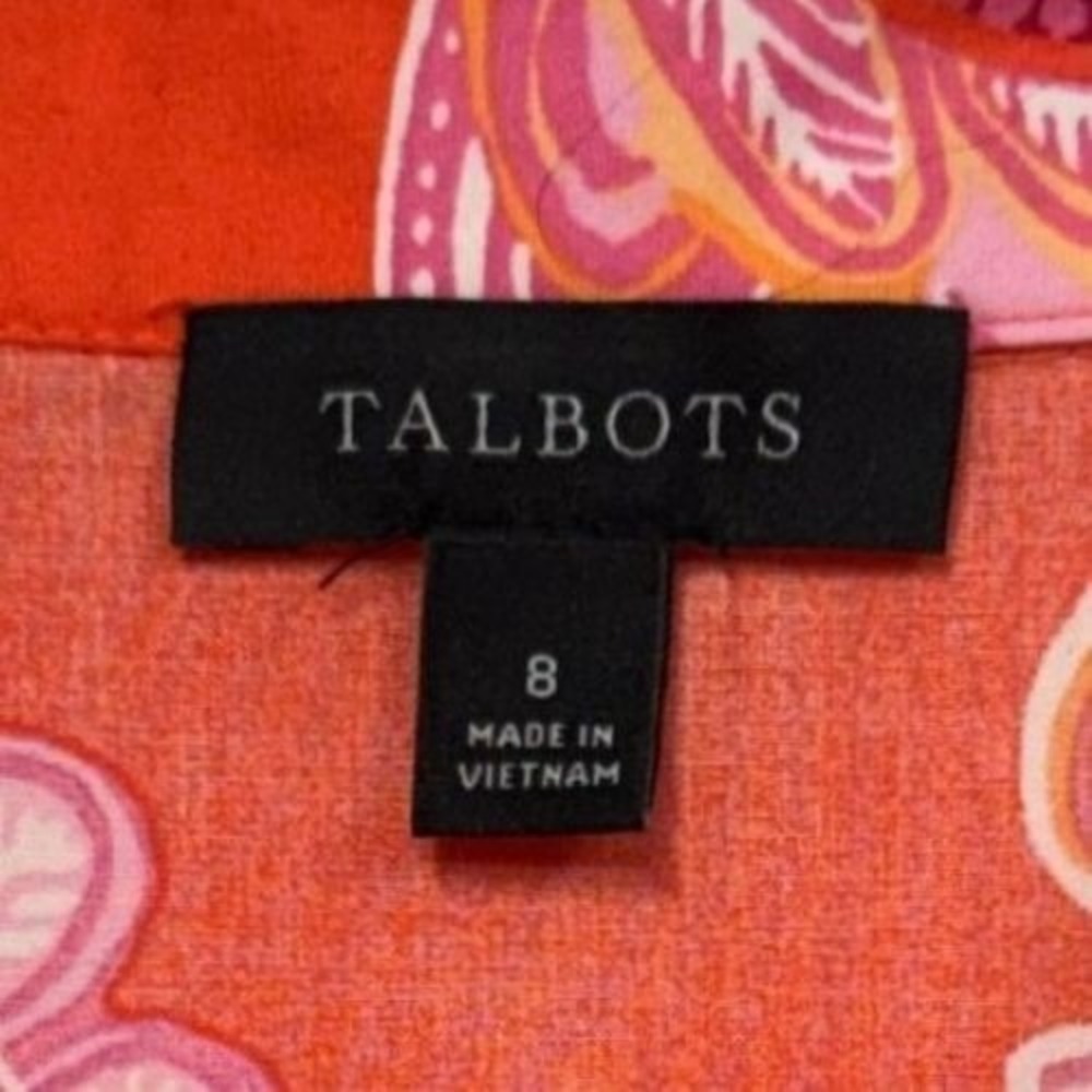 Talbots Sutton Shirt Dress, Sz 8, Pink & Orange Paisley Cotton Belted Pockets - Picture 4 of 13